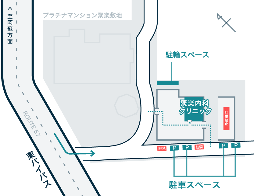 聚楽内科クリニック プラチナマンション聚楽敷地内駐車場/駐輪場マップ